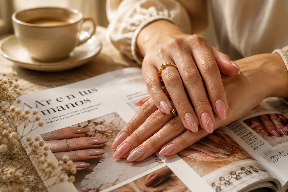 Fresh elegant manicure resting on an open beauty magazine